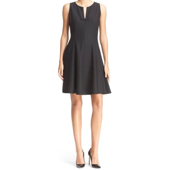KATE SPADE New York Crepe Fit-N-Flare Sleeveless Bow at Split Neck Dress, Black - Picture 6 of 6
